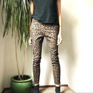 SONG Women Curvy High Waisted Skinny Ankle Animal Leopard Print Jeans Sz 28